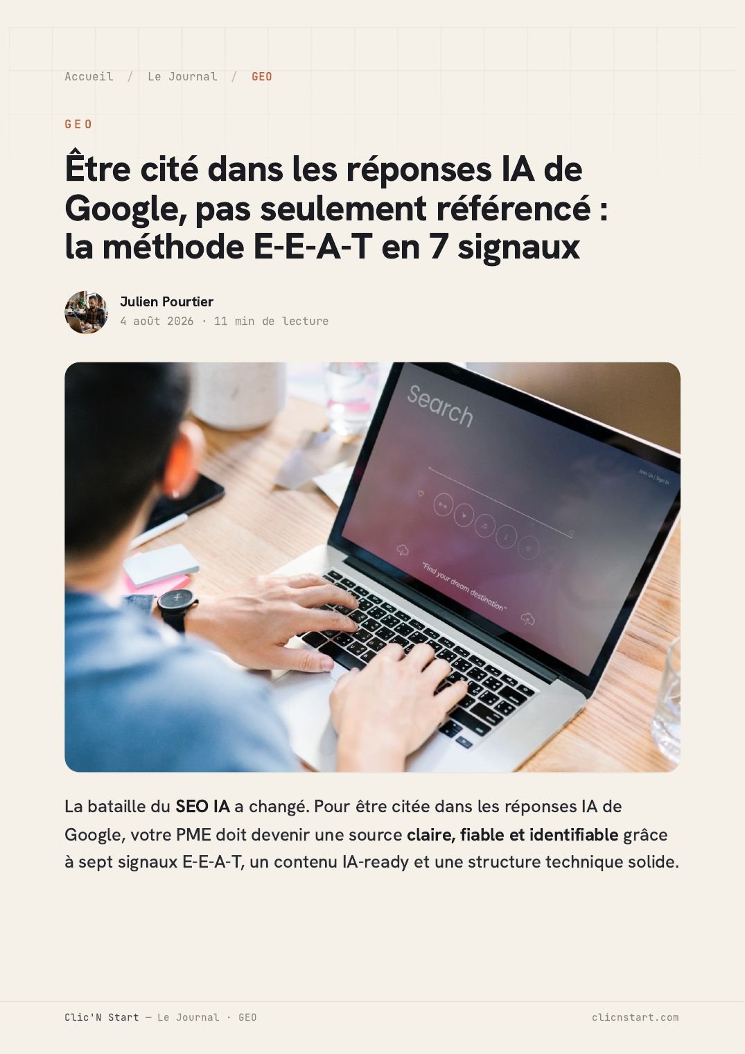 First page of a published SEO article